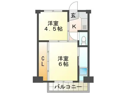 ビレッジハウス楠I 2号棟(2K/2階)の間取り写真