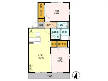 イーストエンジェル青山A棟(2LDK/1階)の間取り写真