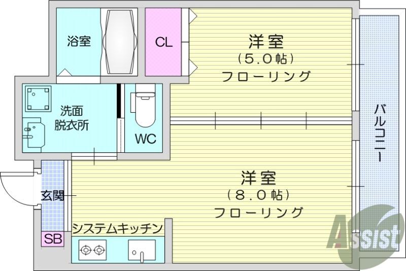ロイヤルヴュー貝ヶ森(1LDK/2階)の間取り写真