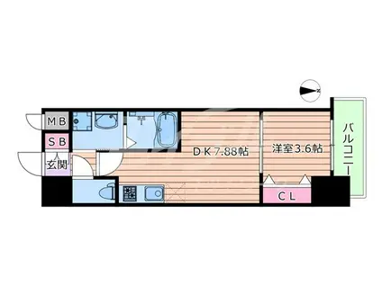 エスリードレジデンス江坂垂水町(1LDK/4階)の間取り写真