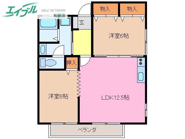 シャルムコトー(2LDK/1階)の間取り写真