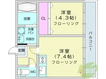 グレイスコート泉中央(1DK/1階)の間取り写真