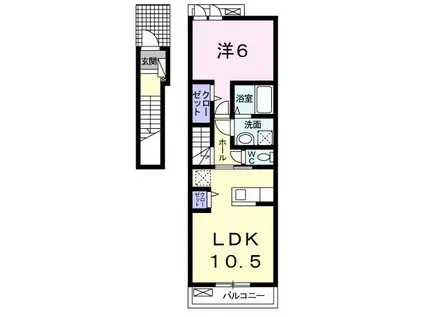 ブルックリン(1LDK/2階)の間取り写真