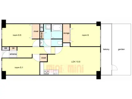 須磨名谷ハウス 1号棟(3LDK/1階)の間取り写真