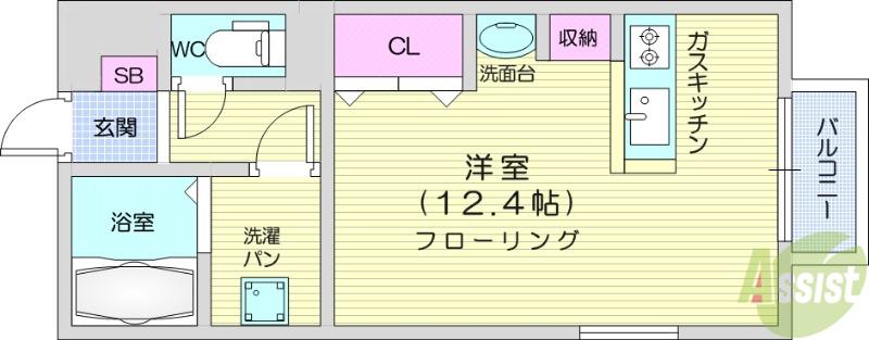 サニープレイス山手町Ⅱ(ワンルーム/2階)の間取り写真
