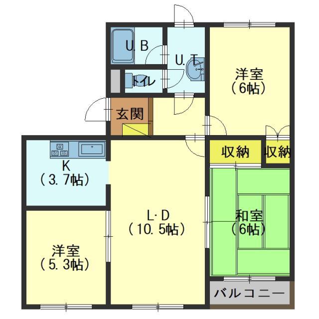 グロリアハイツ的場(3LDK/3階)の間取り写真