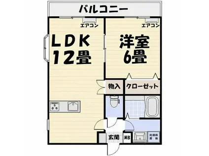 サンハイム優羽(1LDK/2階)の間取り写真