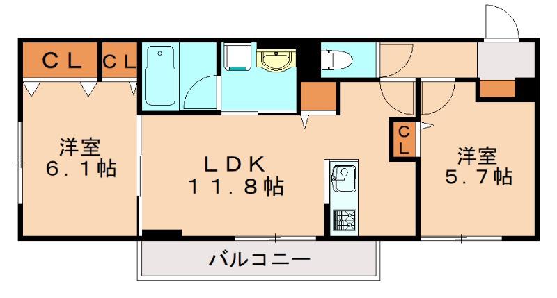 D-ROOM原町駅南(2LDK/2階)の間取り写真