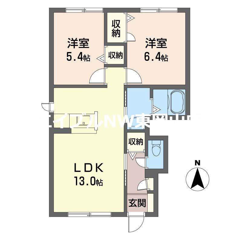 レジデンス原尾島D棟(2LDK/1階)の間取り写真