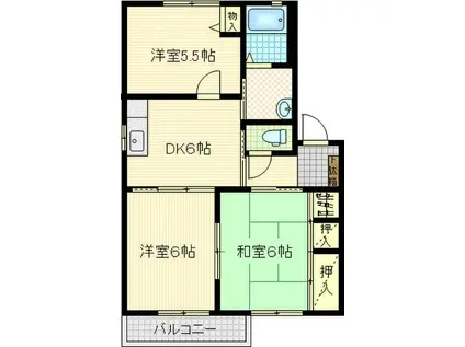 ガーデンパレス弐番館(3DK/2階)の間取り写真