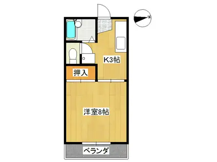 レインボーハイツ(1K/3階)の間取り写真