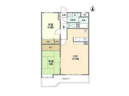 五反山ヒルズ(2LDK/1階)の間取り写真