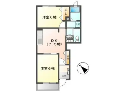 オプティ II・III棟(2DK/1階)の間取り写真