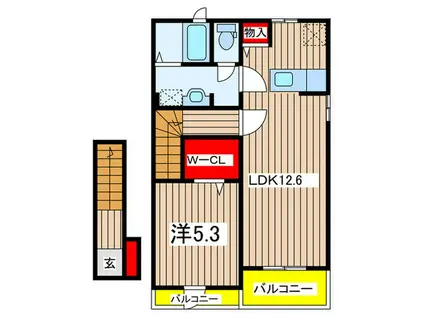 ヒカルサ市原姉ヶ崎イースト(1LDK/2階)の間取り写真