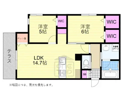 リエゾン奥雲城(2LDK/1階)の間取り写真