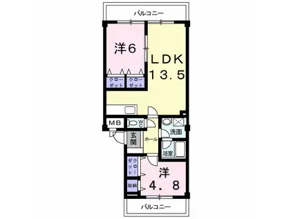 グランドールUM2(2LDK/1階)の間取り写真