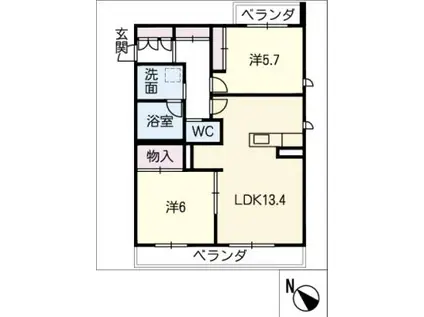 シェノン(2LDK/3階)の間取り写真