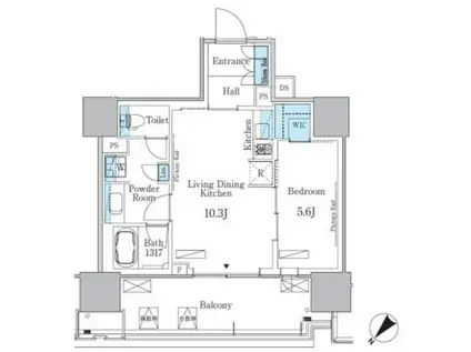 HARUMI FLAG PORT VILLAGE B棟(1LDK/17階)の間取り写真