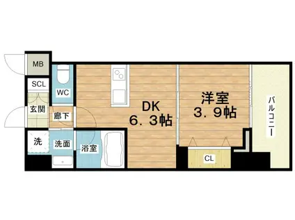 ヴィーナス今里(1DK/8階)の間取り写真