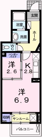 ジュピターII(1K/1階)の間取り写真