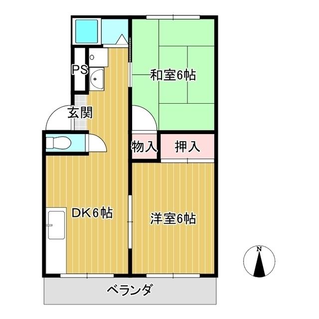 カレント河辺(2DK/1階)の間取り写真