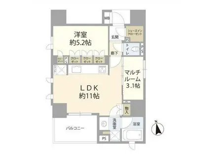 リビオレゾン大手町(1SLDK/13階)の間取り写真