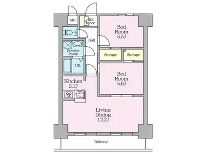 LIVE・TOPIA八王子(2LDK/2階)の間取り写真