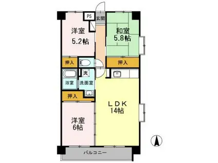 フォレストYS(3LDK/2階)の間取り写真