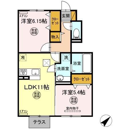 TETTO VERDE(2LDK/1階)の間取り写真