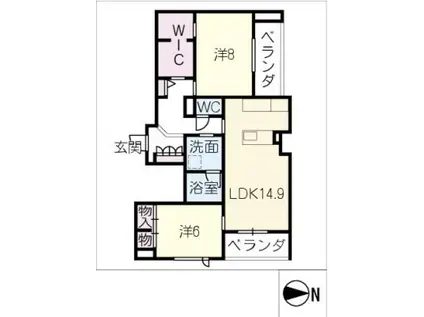カーサ コーシェリ(2LDK/4階)の間取り写真