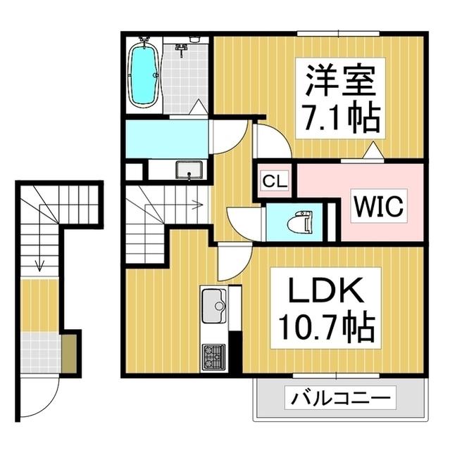 グランデノーチェ A(1LDK/2階)の間取り写真