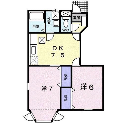 カサ・ブランカC(2DK/1階)の間取り写真
