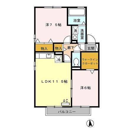 ウィルモア・サンクD(2LDK/2階)の間取り写真