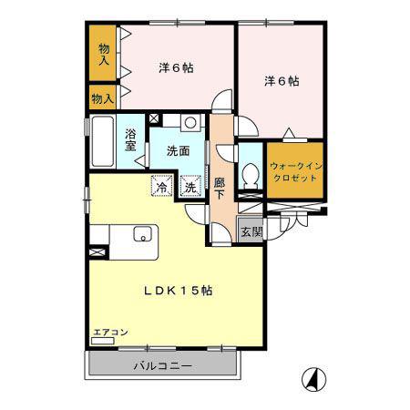 ウィスタリアC棟(2LDK/3階)の間取り写真