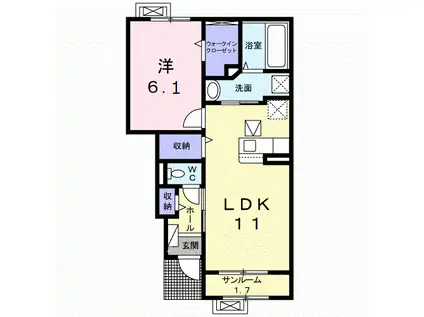 スプリング ファインII(1LDK/1階)の間取り写真