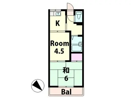 ハイネスグリーン貴生川(2K/1階)の間取り写真