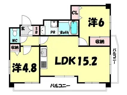 アーバンコート中山手・呉竹(2LDK/5階)の間取り写真