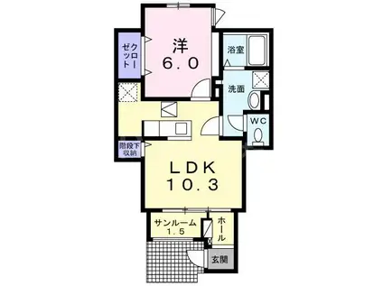 マーベラスコートV番館(1LDK/1階)の間取り写真