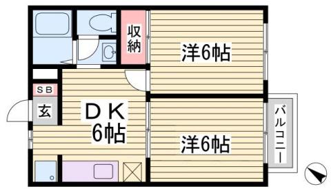 ヴィラ若木(2DK/2階)の間取り写真