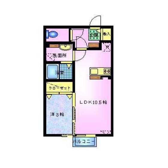 フルール・ド・ヴェール(1LDK/2階)の間取り写真
