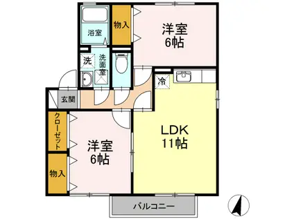 ルミエールムラカミA(2LDK/2階)の間取り写真