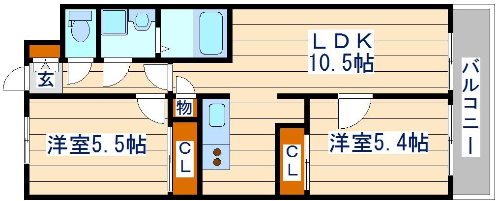 ノーブル・シャトーK(2LDK/2階)の間取り写真