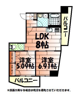 GALA小倉(2LDK/3階)の間取り写真