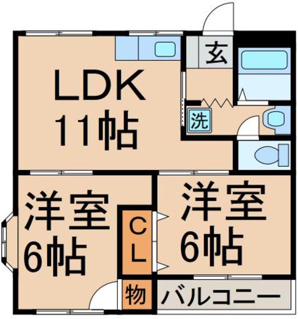 ハイム恵(2LDK/2階)の間取り写真