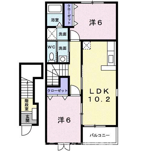 ベェル ヴェル(2LDK/2階)の間取り写真
