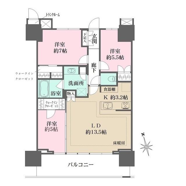 津田沼ザ・タワー(3LDK/37階)の間取り写真