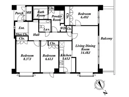 ガーデン東が丘(3LDK/2階)の間取り写真