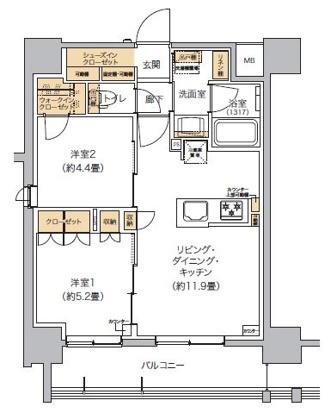 リビオメゾン芝浦(2LDK/7階)の間取り写真