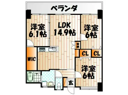 フェルト127(3LDK/12階)の間取り写真