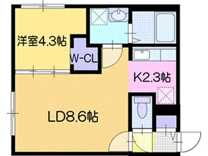ONE レジデンス 千歳(1LDK/2階)の間取り写真